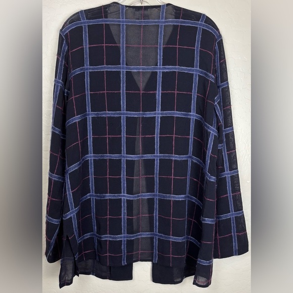 Due Per Due EmbroideredPlaid Silk Wool Open Cardigan Lightweight 12 Black 0954 - Picture 3 of 5